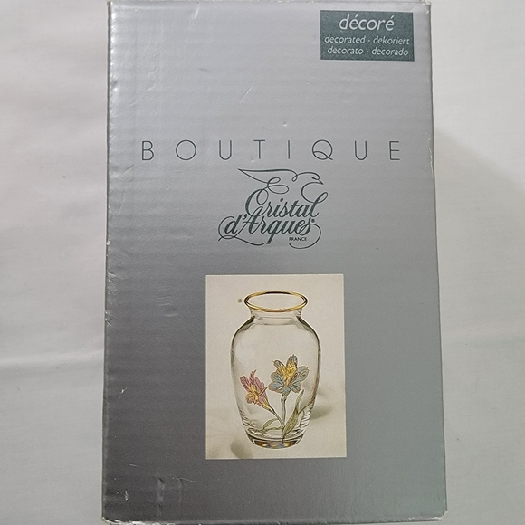 J G Durand Cristal D'Arques Crystal Enamel Lily 5" Vase France Original Box - Picture 11 of 11